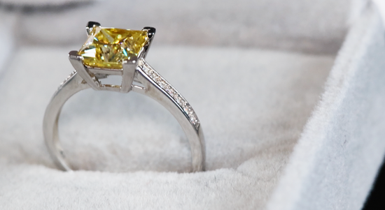 Yellow Princess Cut Moissanite Diamond Ring | Yellow Moissanite Diamond Ring