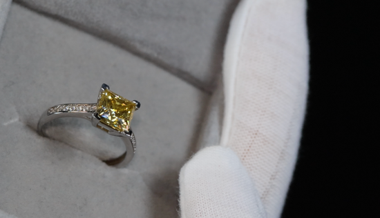 Yellow Princess Cut Moissanite Diamond Ring | Yellow Moissanite Diamond Ring