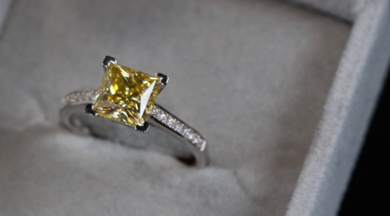 Yellow Princess Cut Moissanite Diamond Ring | Yellow Moissanite Diamond Ring