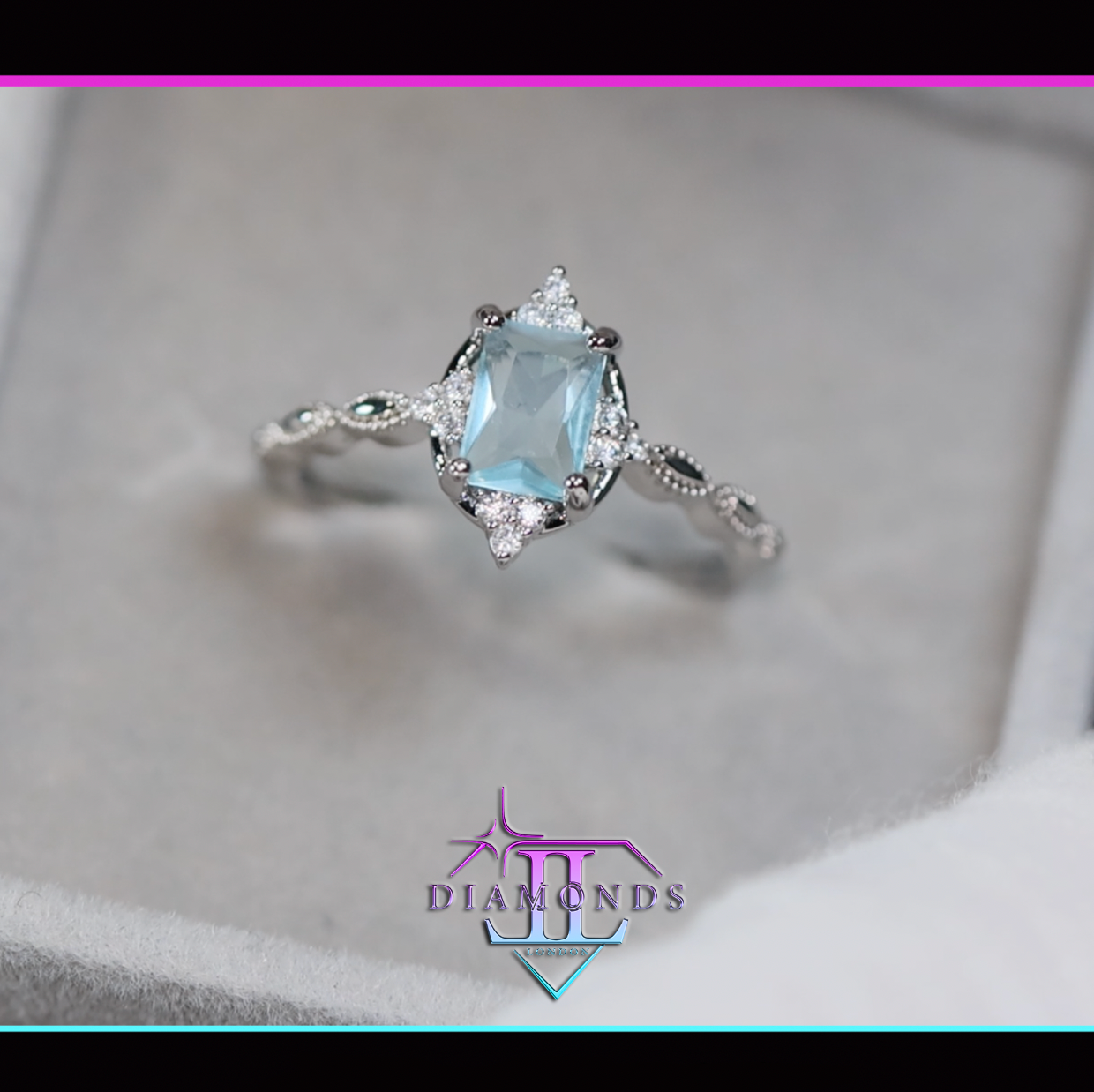 Silver Blue Diamond Engagement Ring