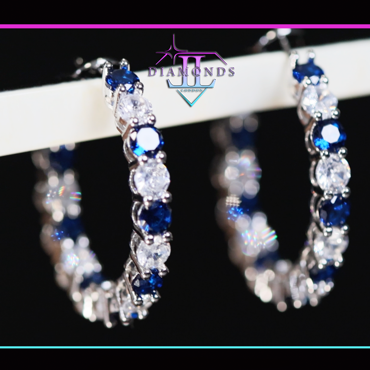 Blue Diamond Hoop Earrings