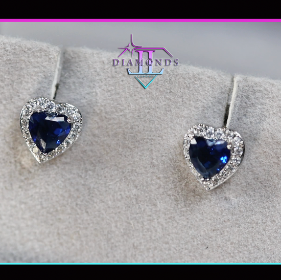 Blue Diamond Heart Ear Studs