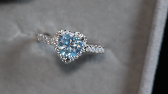 Blue Moissanite Diamond Heart Ring