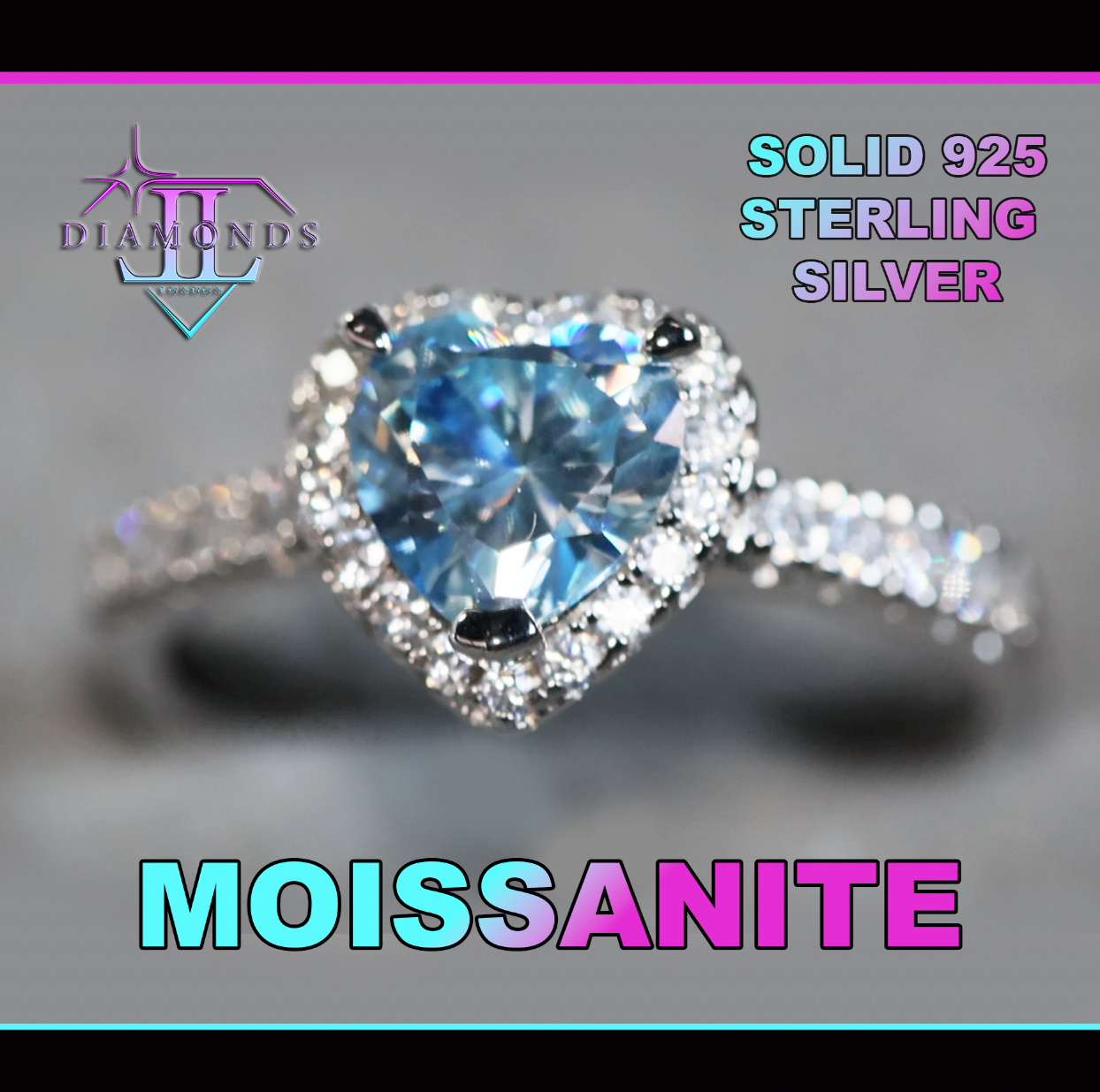 Blue Moissanite Diamond Heart Ring