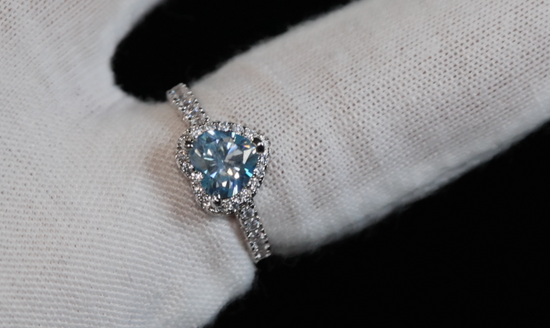 Blue Moissanite Diamond Heart Ring | Blue Moissanite Heart Ring