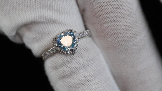 Blue Moissanite Diamond Heart Ring | Blue Moissanite Heart Ring