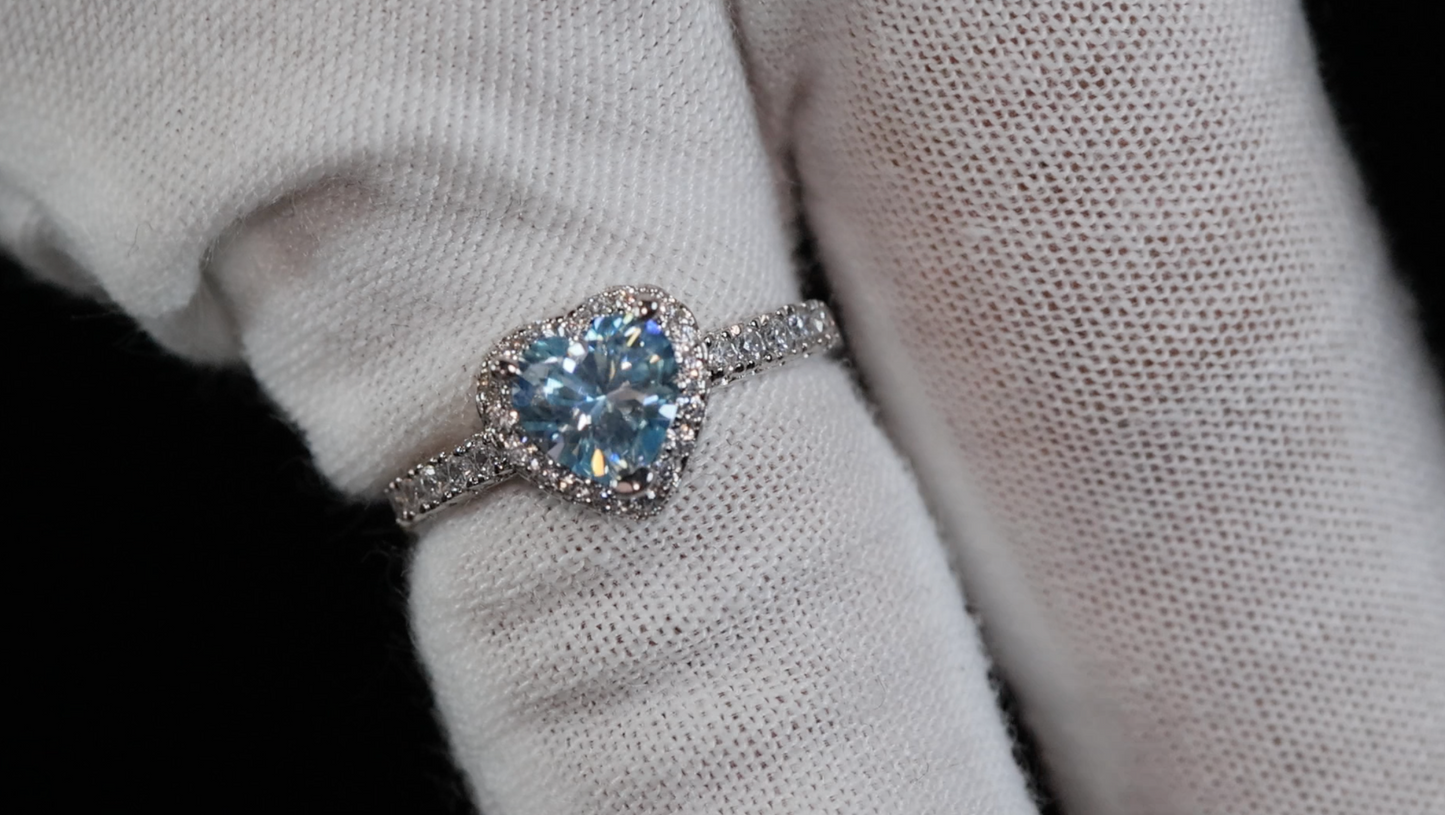 Blue Moissanite Diamond Heart Ring | Blue Moissanite Heart Ring