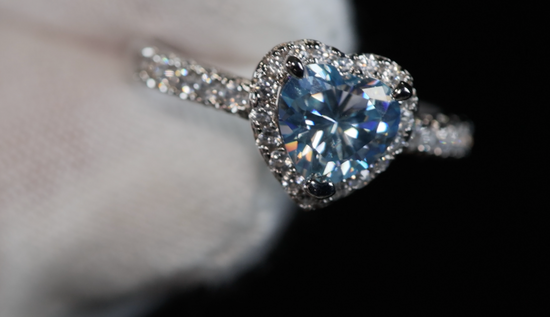 Blue Moissanite Diamond Heart Ring | Blue Moissanite Heart Ring