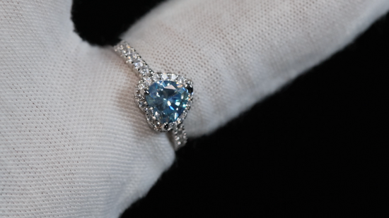 Blue Moissanite Diamond Heart Ring | Blue Moissanite Heart Ring