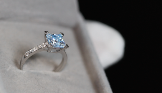 Blue Princess Cut Moissanite Diamond Ring | Blue Moissanite Diamond Ring