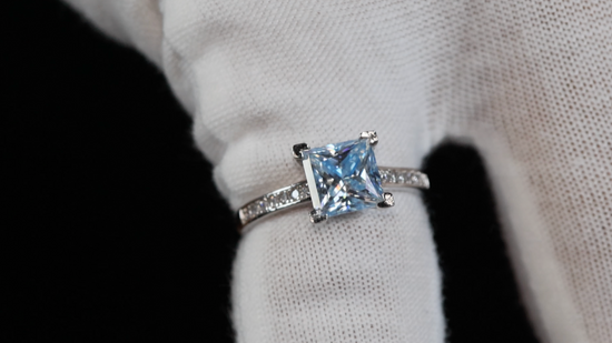 Blue Princess Cut Moissanite Diamond Ring | Blue Moissanite Diamond Ring