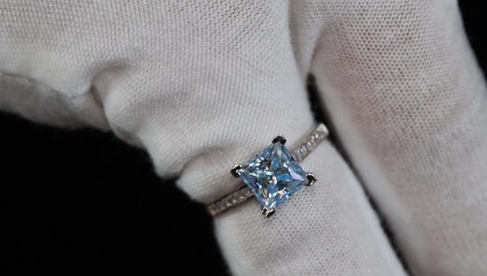 Blue Princess Cut Moissanite Diamond Ring | Blue Moissanite Diamond Ring