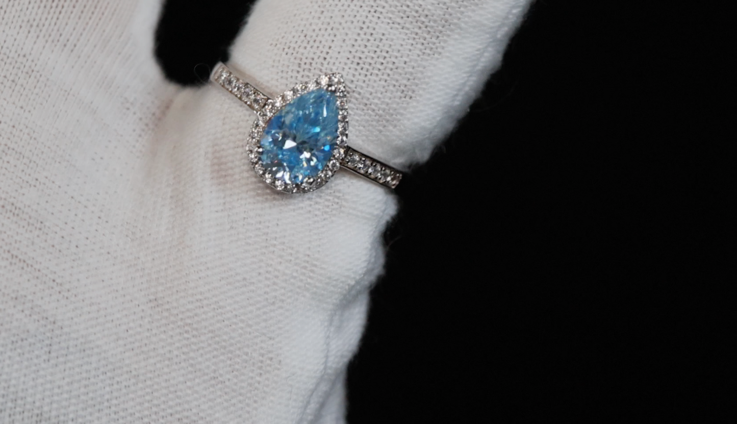 Blue Moissanite Diamond Ring