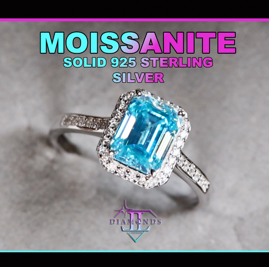 Blue Moissanite Diamond Ring