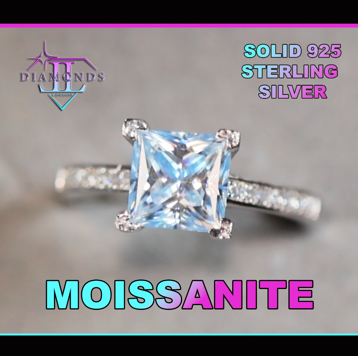 Blue Moissanite Diamond Ring