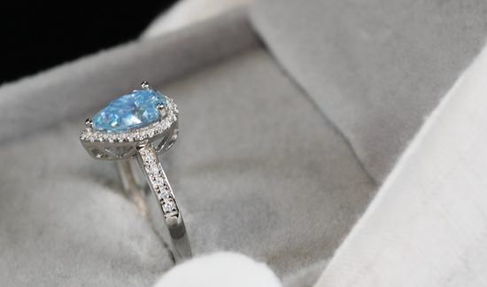 Blue Moissanite Diamond Ring | Blue Pear Cut Moissanite Diamond Ring