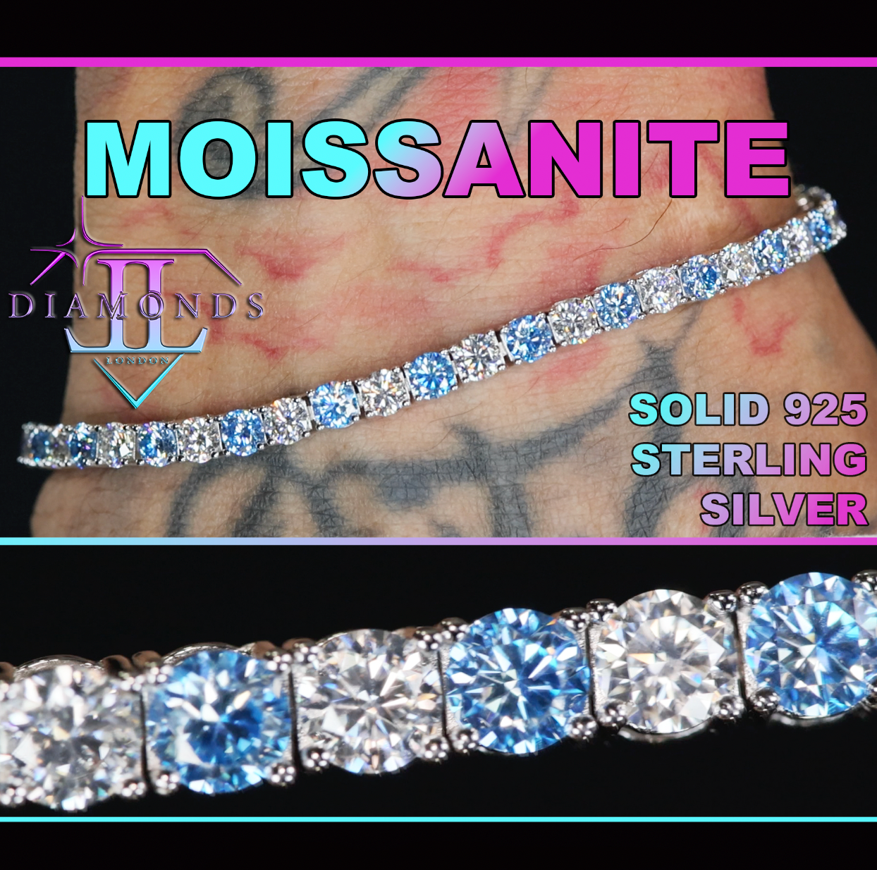 Blue Moissanite Diamond Tennis Bracelet