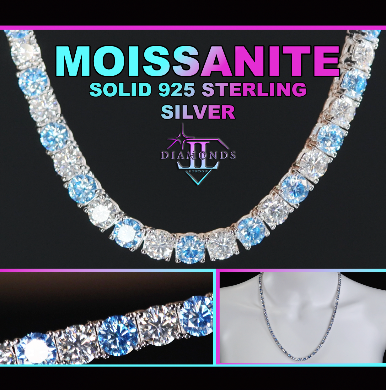 Blue Moissanite Diamond Tennis Chain