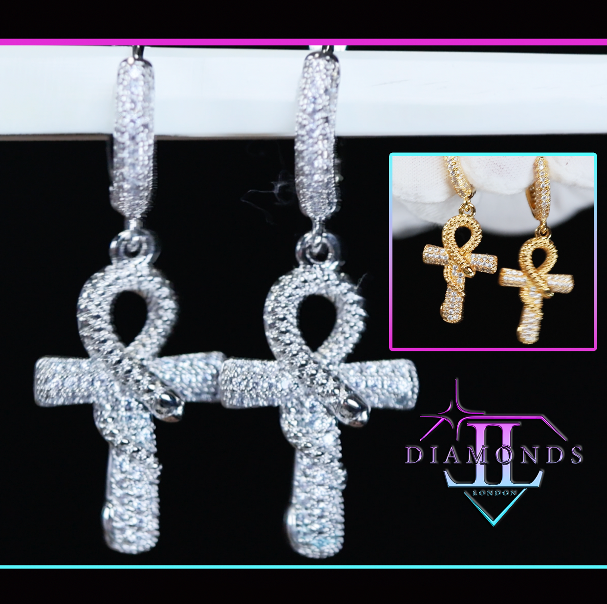 Diamond Ankh Earrings