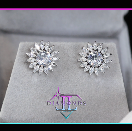 Cluster Diamond Earrings | Womens Silver Diamond Ear Studs