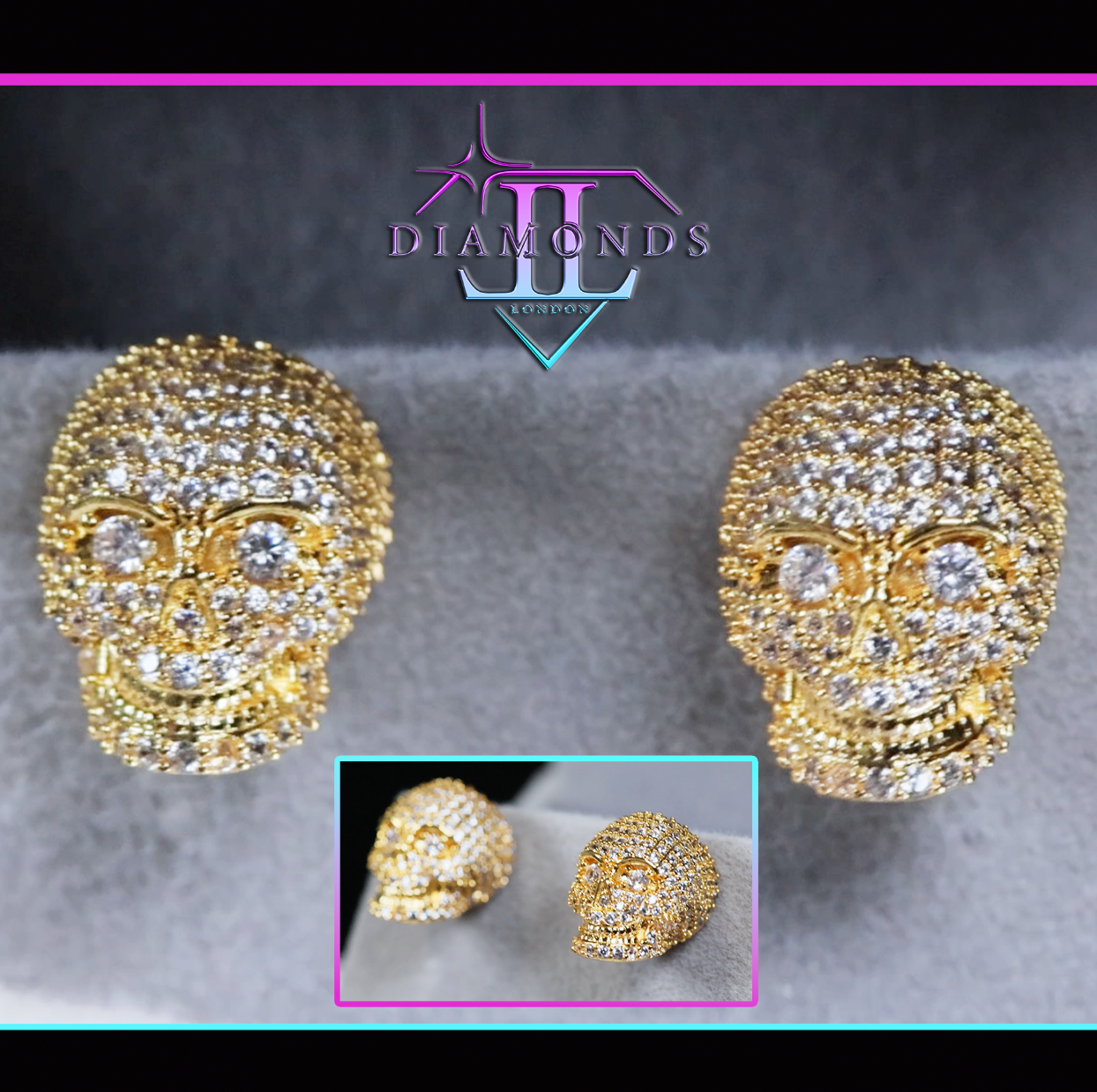 Gold Skull diamond ear studs