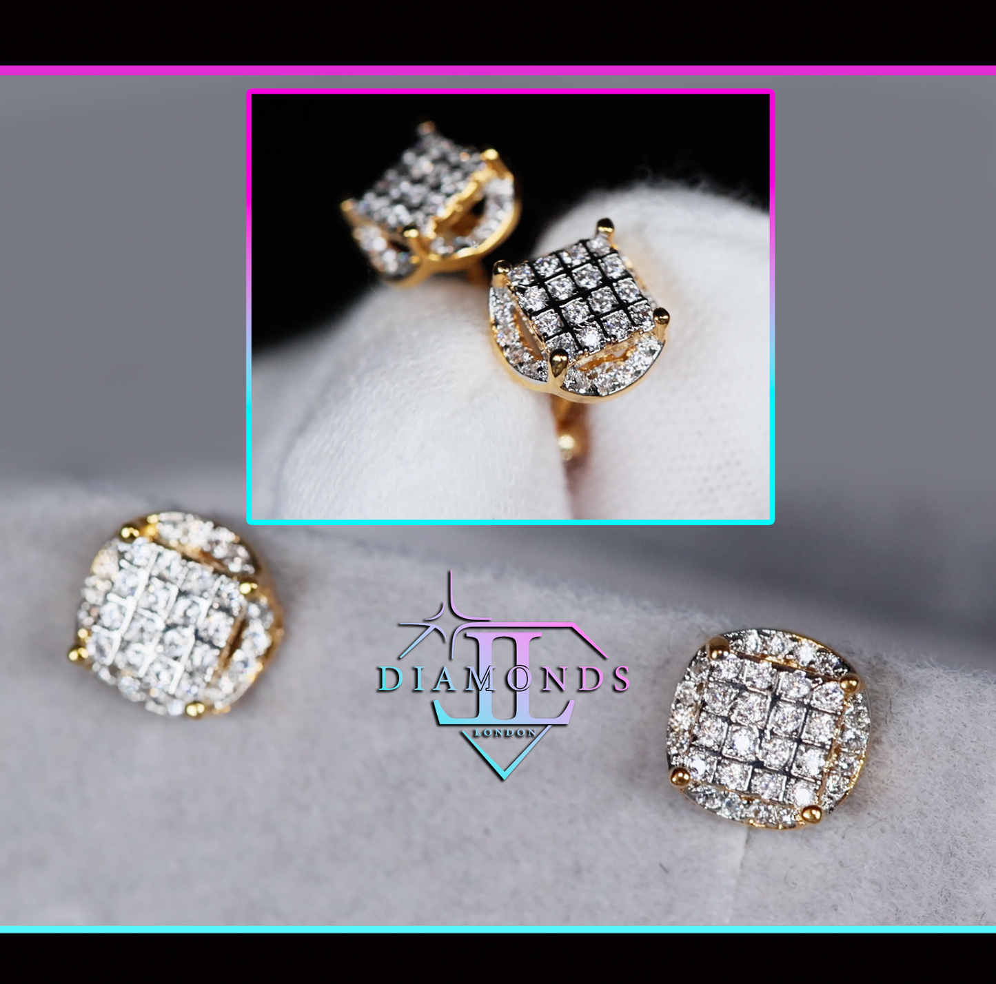 Mens Gold Diamond Ear Studs | Womens Ear Studs | Iced Out Ear Studs