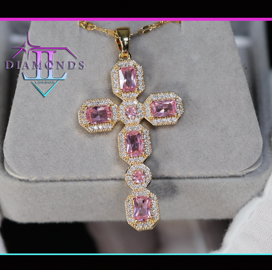 Gold Pink Diamond Cross Pendant