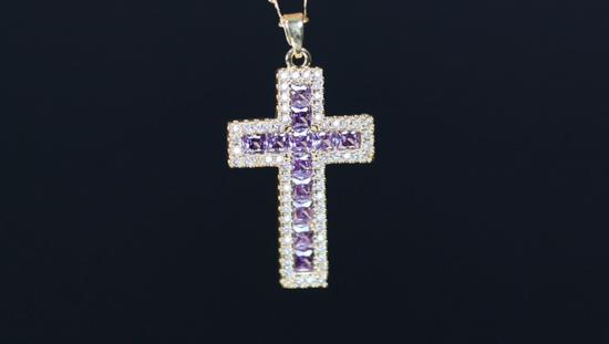 purple diamond cross pendant