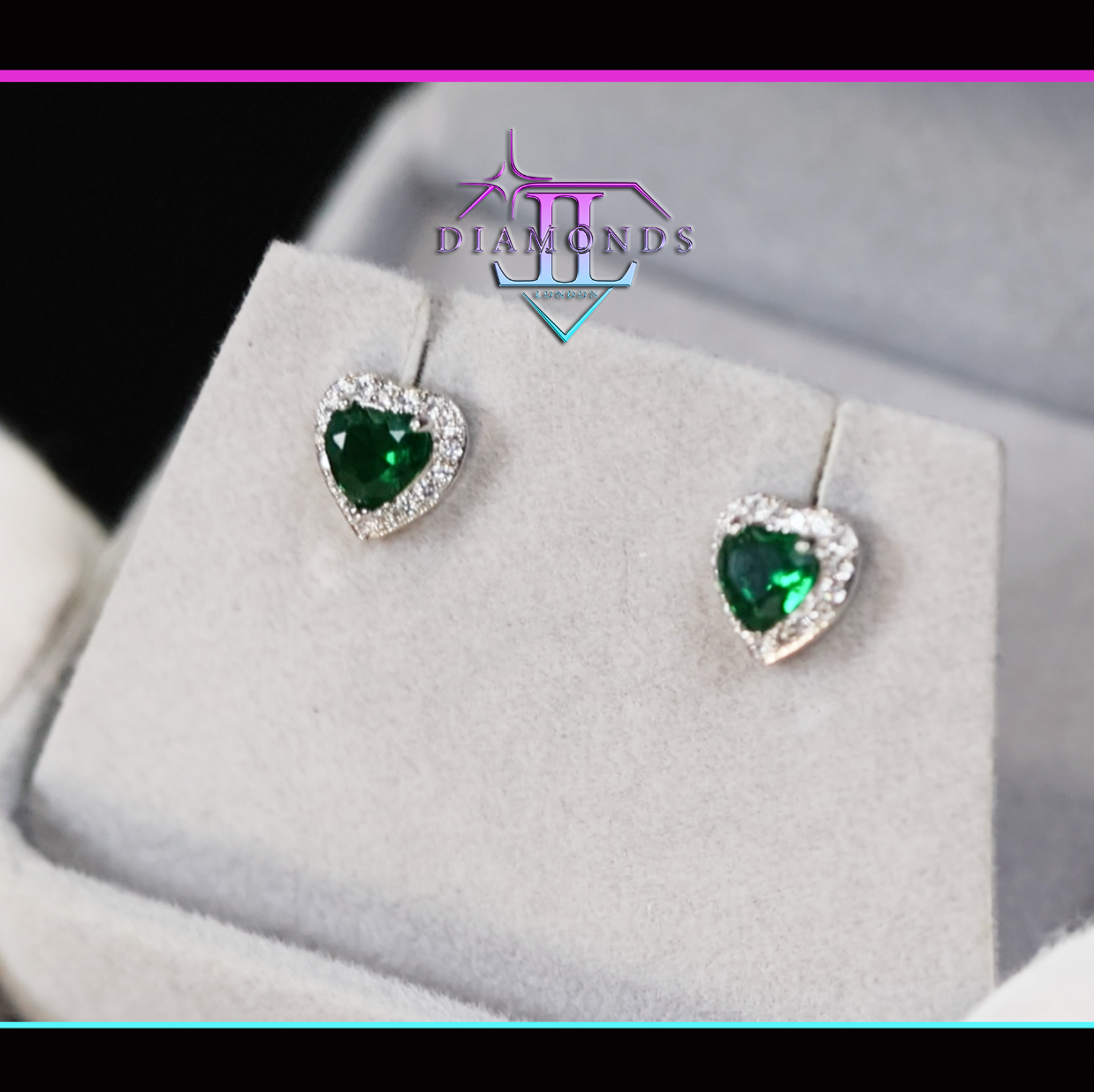 Green Diamond Heart Ear Studs 