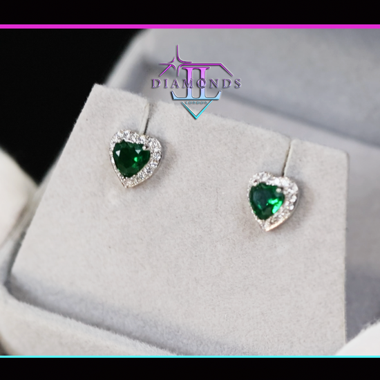 Green Diamond Heart Ear Studs 