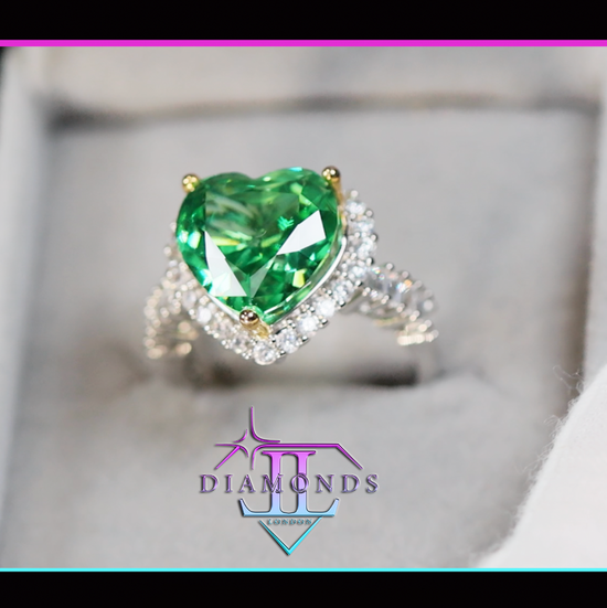 Green Diamond Heart Ring