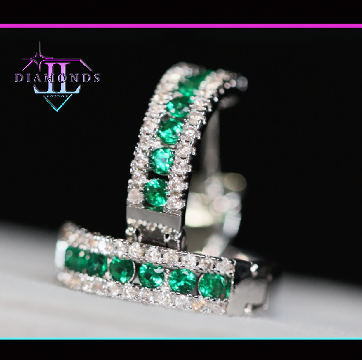 Mens Green Diamond Hoop Earrings