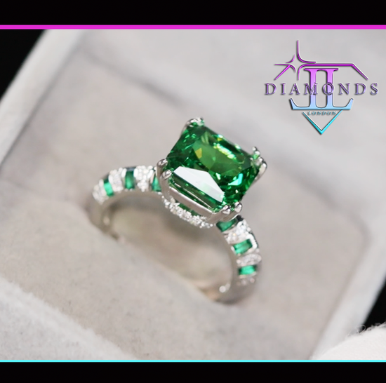 Womens Green Baguette Diamond Ring