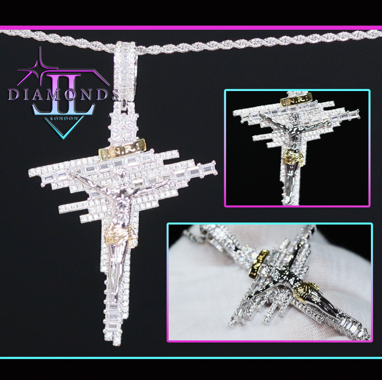 Baguette Cut Diamond Jesus Cross Pendant