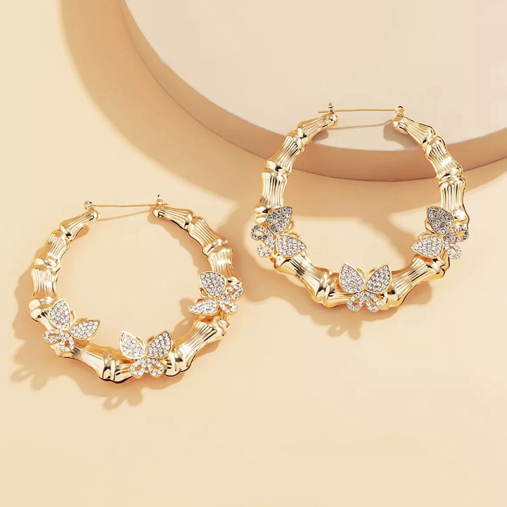 Butterfly Earrings | Hoop Earrings | Big Gold Hoop Earrings