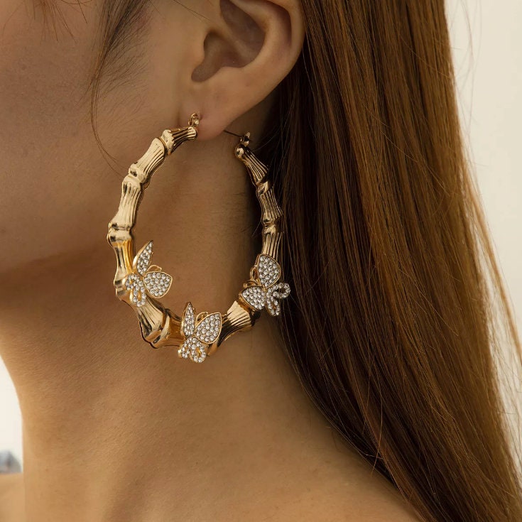 Butterfly Earrings | Hoop Earrings | Big Gold Hoop Earrings