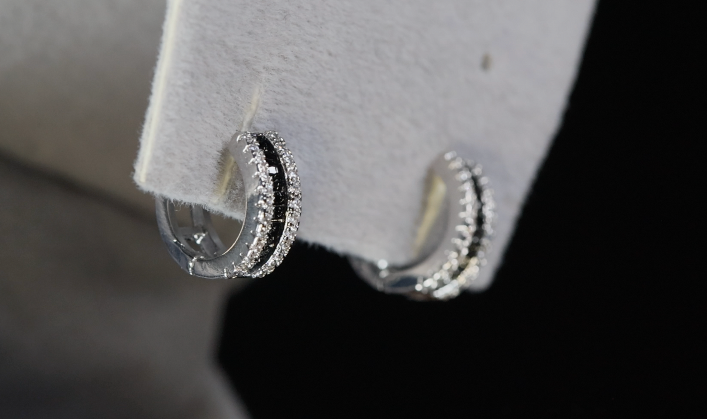 Mens Black Baguette Diamond Hoop Earrings