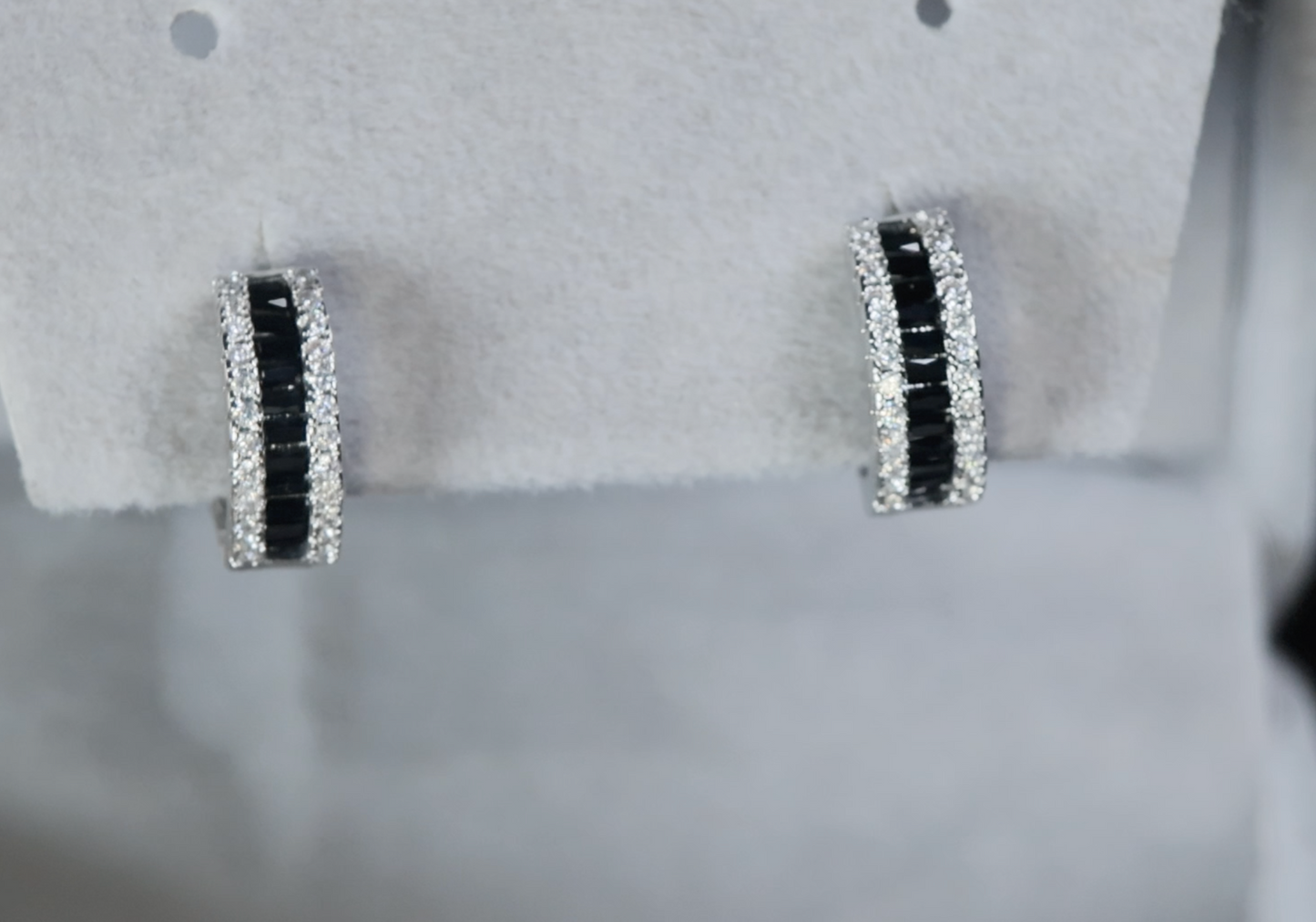 Mens Black Baguette Diamond Hoop Earrings
