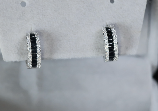 Mens Black Baguette Diamond Hoop Earrings