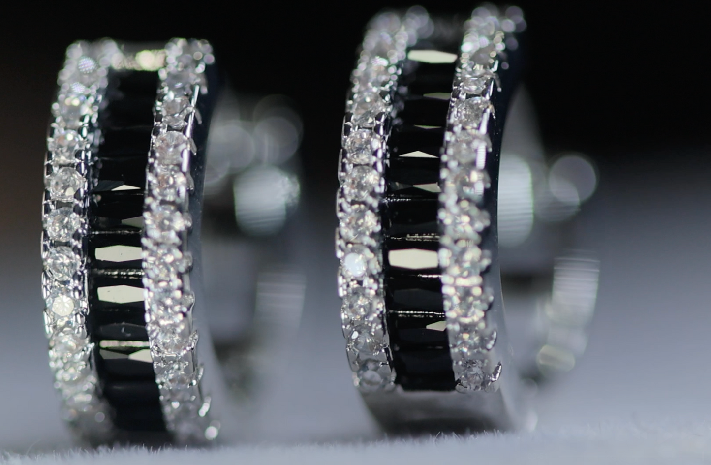 Mens Black Baguette Diamond Hoop Earrings