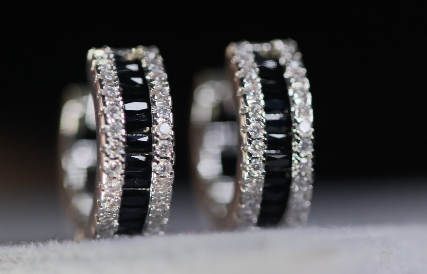 Mens Black Baguette Diamond Hoop Earrings