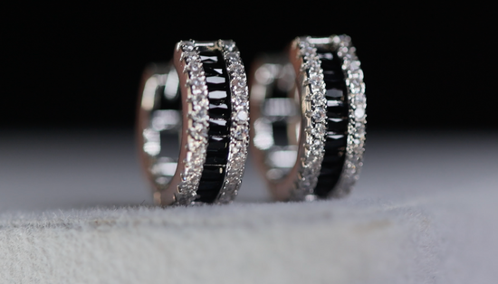 Mens Black Baguette Diamond Hoop Earrings