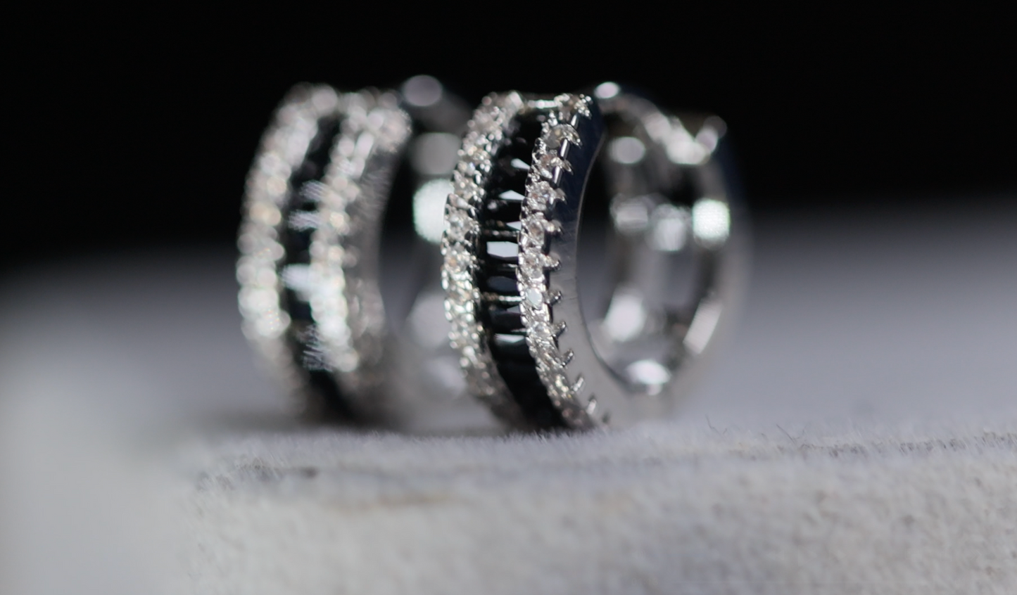 Mens Black Baguette Diamond Hoop Earrings