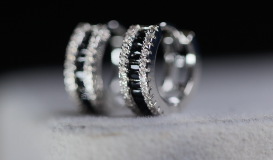Mens Black Baguette Diamond Hoop Earrings