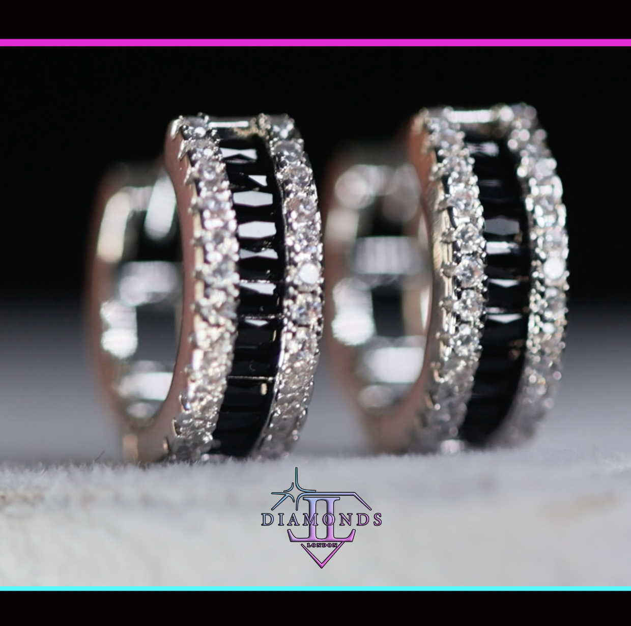 Mens Black Baguette Diamond Hoop Earrings