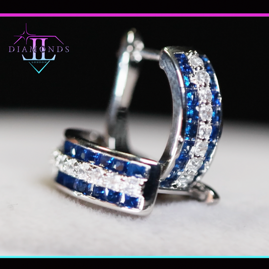 Blue Diamond Hoop Earrings