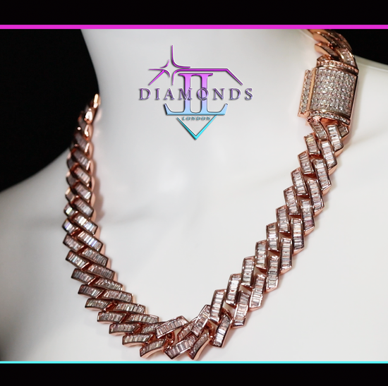 Mens Rose Gold Iced Out Cuban Link Chain