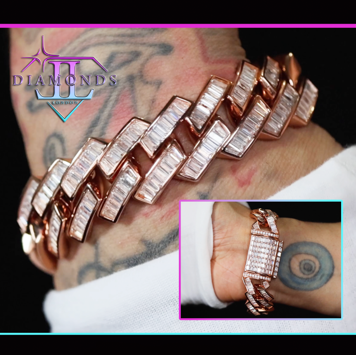 Mens Rose Gold Iced Out Cuban Link Bracelet