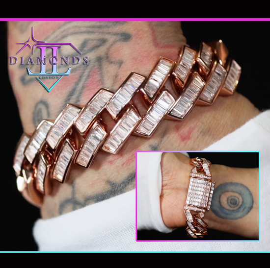 Mens Rose Gold Iced Out Cuban Link Bracelet