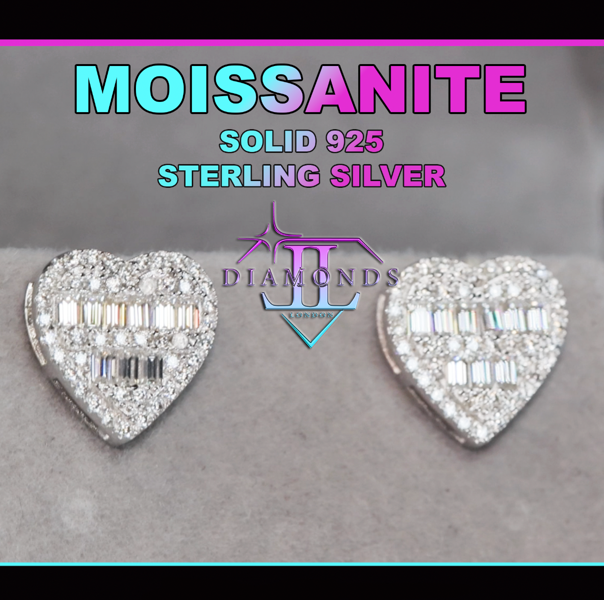 Moissanite Baguette Heart Ear Studs